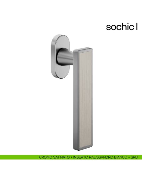 Maniglia per finestra martellina DK Sochic L dnd Handles - cromo satinato + inserto palissandro bianco