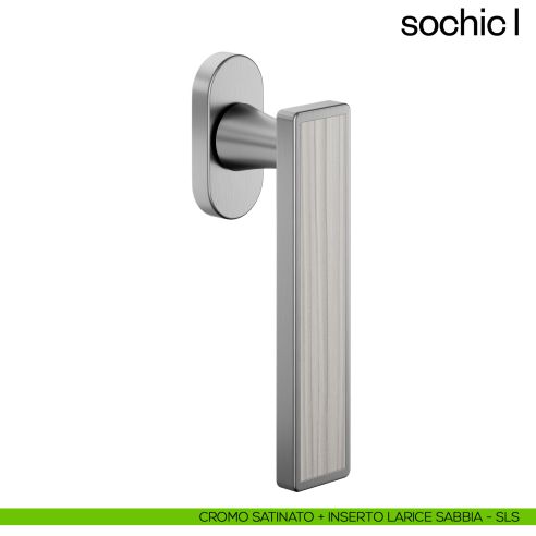 Maniglia per finestra martellina DK Sochic L dnd Handles - cromo satinato + inserto larice sabbia