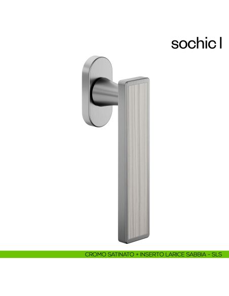 Maniglia per finestra martellina DK Sochic L dnd Handles - cromo satinato + inserto larice sabbia