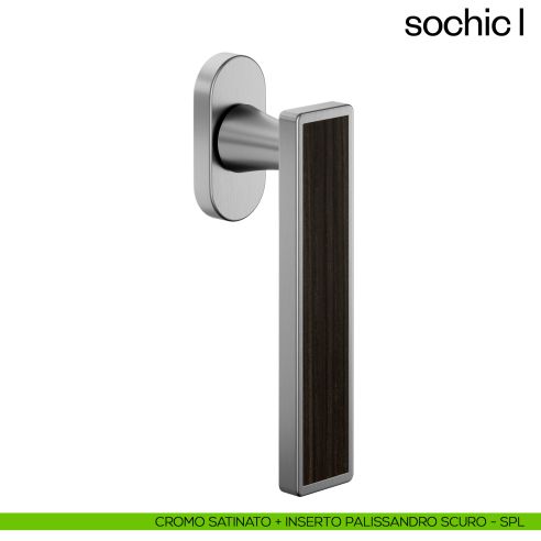 Maniglia per finestra martellina DK Sochic L dnd Handles - cromo satinato + inserto palissandro scuro