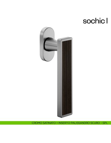 Maniglia per finestra martellina DK Sochic L dnd Handles - cromo satinato + inserto palissandro scuro