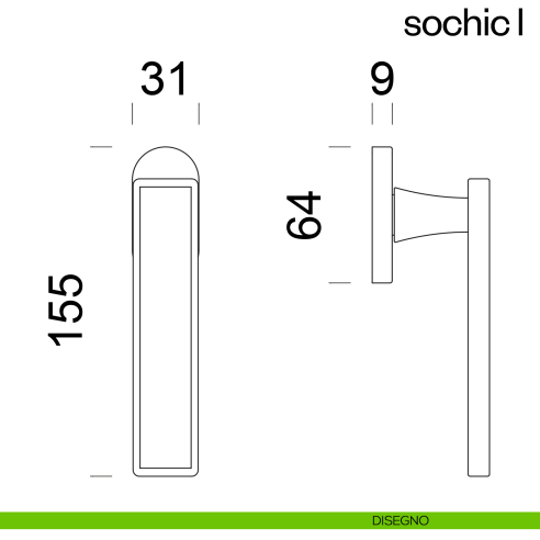 Maniglia per finestra martellina DK Sochic L dnd Handles con inserto in legno disegno