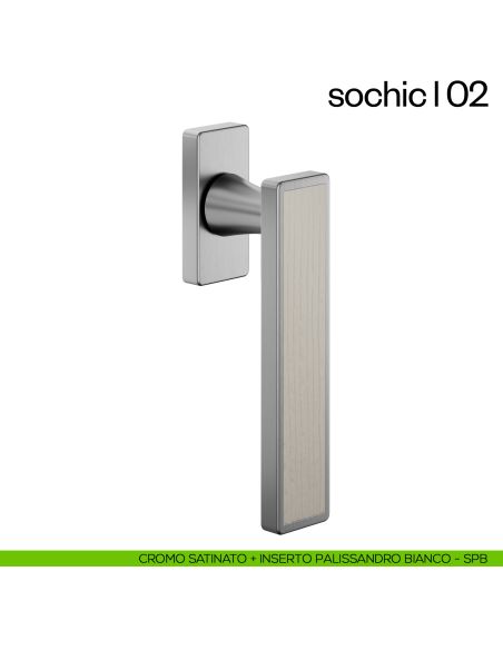 Maniglia per finestra martellina DK Sochic L 02 dnd Handles - cromo satinato + inserto palissandro bianco