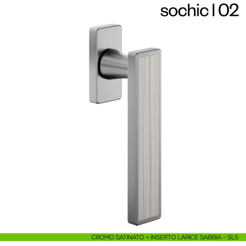 Maniglia per finestra martellina DK Sochic L 02 dnd Handles - cromo satinato + inserto larice sabbia