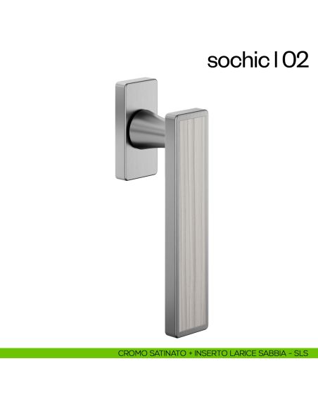 Maniglia per finestra martellina DK Sochic L 02 dnd Handles - cromo satinato + inserto larice sabbia