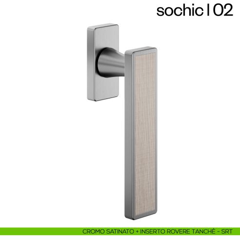 Maniglia per finestra martellina DK Sochic L 02 dnd Handles - cromo satinato + inserto rovere tanche