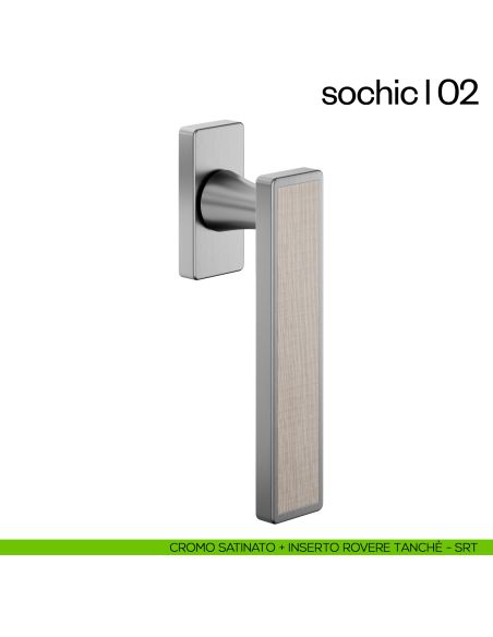 Maniglia per finestra martellina DK Sochic L 02 dnd Handles - cromo satinato + inserto rovere tanche