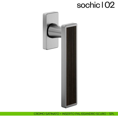 Maniglia per finestra martellina DK Sochic L 02 dnd Handles - cromo satinato + inserto palissandro scuro