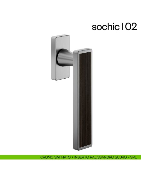 Maniglia per finestra martellina DK Sochic L 02 dnd Handles - cromo satinato + inserto palissandro scuro
