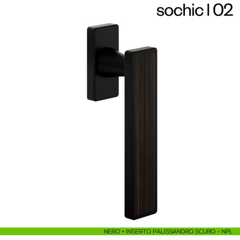 Maniglia per finestra martellina DK Sochic L 02 dnd Handles - nero + inserto palissandro scuro