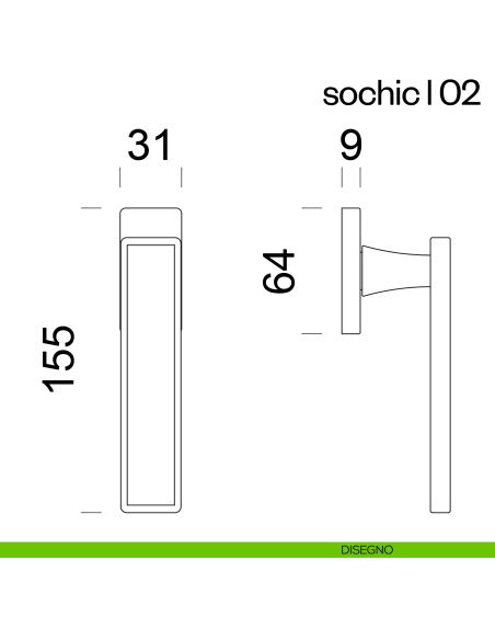 Maniglia per finestra martellina DK Sochic L 02 dnd Handles con inserto in legno disegno