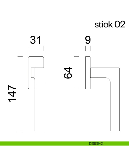 Maniglia per finestra martellina DK Stick 02 dnd Handles disegno