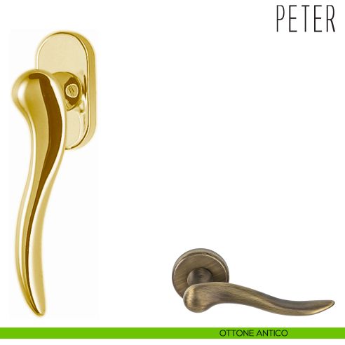 Maniglia per finestra martellina DK Peter Colombo Design ottone antico