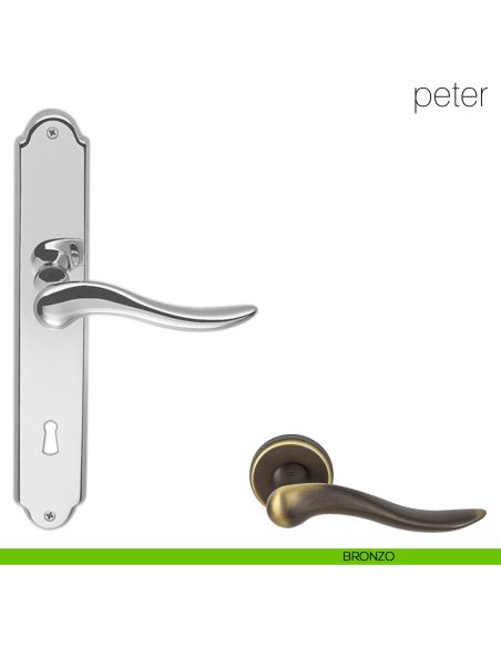 Maniglia con placca per porta Peter Colombo Design - bronzo - foro patent