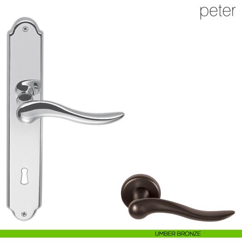 Maniglia con placca per porta Peter Colombo Design - umber bronze - foro patent