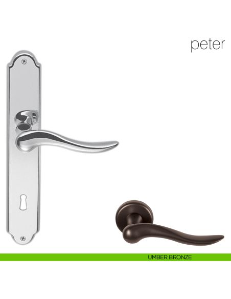 Maniglia con placca per porta Peter Colombo Design - umber bronze - foro patent
