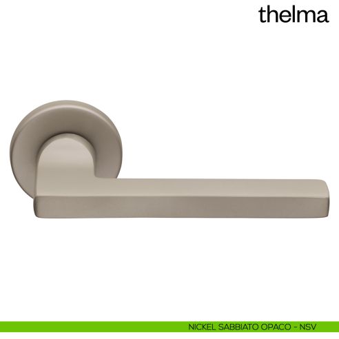 Maniglia per porta Thelma Dnd Handles con rosetta tonda nickel sabbiato opaco