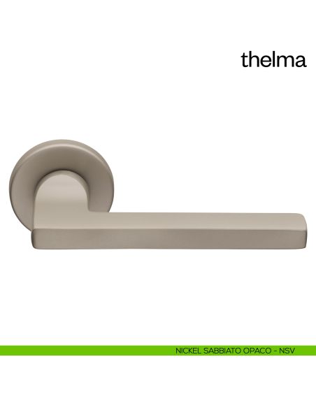 Maniglia per porta Thelma Dnd Handles con rosetta tonda nickel sabbiato opaco