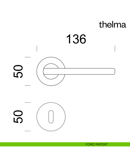 Maniglia per porta Thelma Dnd Handles con rosetta tonda foro patent