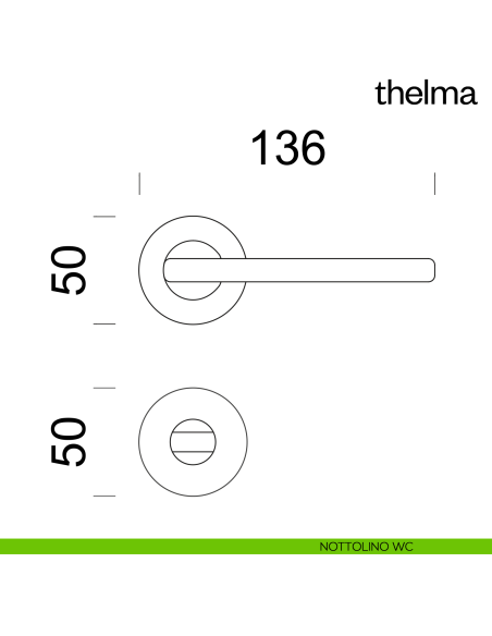 Maniglia per porta Thelma Dnd Handles con rosetta tonda nottolino wc