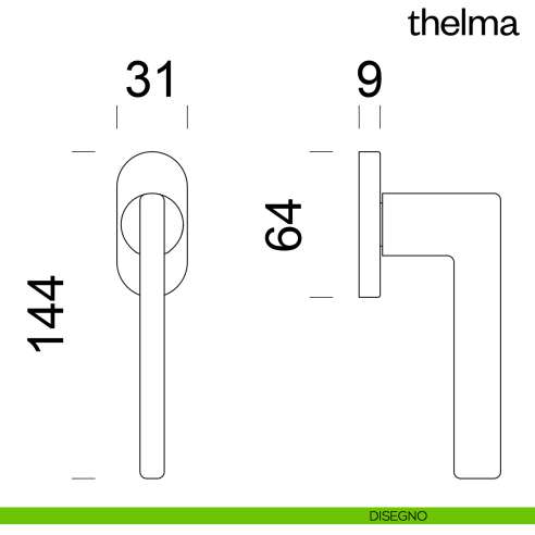 Maniglia per finestra martellina DK Thelma dnd disegno