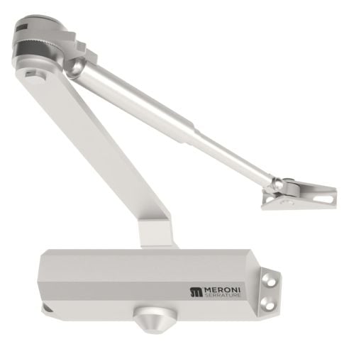 Chiudiporta aereo Meroni DC130 a forza variabile EN 3-4 braccio con fermo - verniciato argento