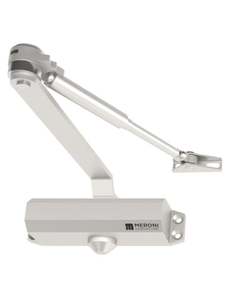 Chiudiporta aereo Meroni DC130 a forza variabile EN 3-4 braccio con fermo - verniciato argento