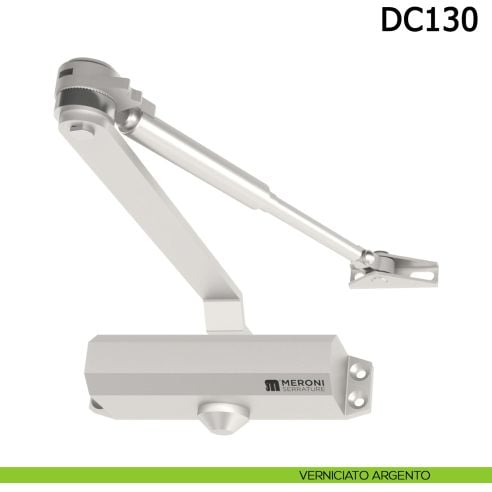 Chiudiporta aereo Meroni DC130 a forza variabile EN 3-4 braccio con fermo - verniciato argento