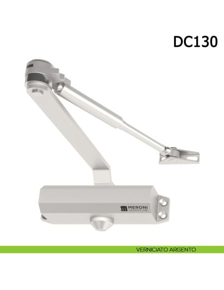 Chiudiporta aereo Meroni DC130 a forza variabile EN 3-4 braccio con fermo - verniciato argento