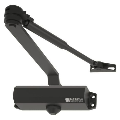 Chiudiporta aereo Meroni DC130 a forza variabile EN 3-4 braccio con fermo - verniciato nero