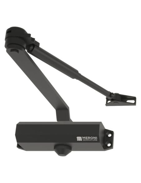 Chiudiporta aereo Meroni DC130 a forza variabile EN 3-4 braccio con fermo - verniciato nero