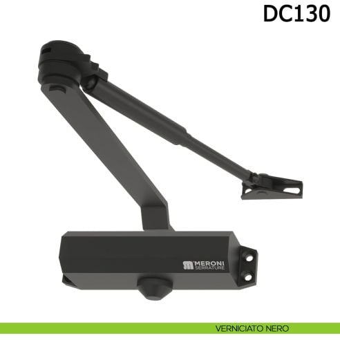 Chiudiporta aereo Meroni DC130 a forza variabile EN 3-4 braccio con fermo - verniciato nero