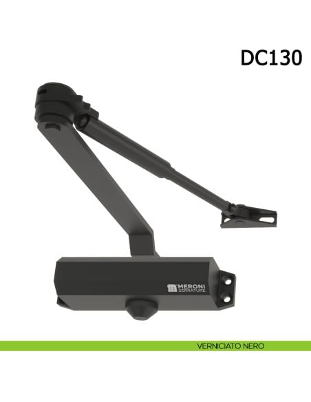 Chiudiporta aereo Meroni DC130 a forza variabile EN 3-4 braccio con fermo - verniciato nero