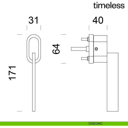 Maniglia per finestra martellina DK Timeless dnd Handles disegno