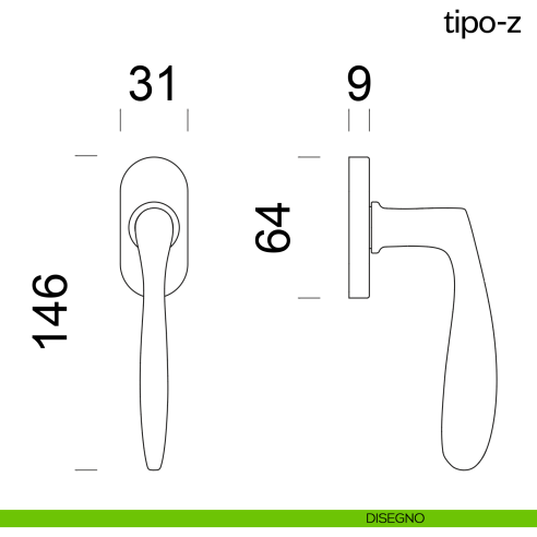 Maniglia per finestra martellina DK Tipo-Z dnd disegno