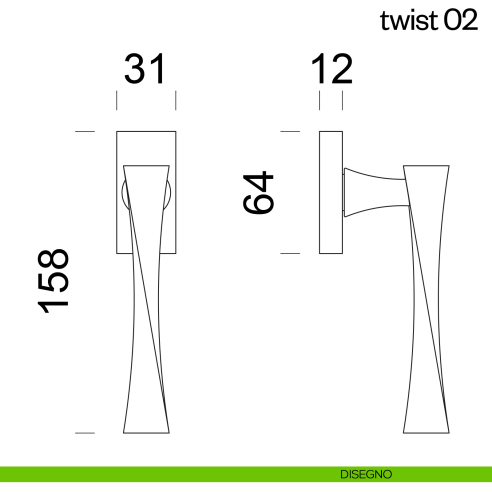 Maniglia per finestra martellina DK Twist 02 dnd disegno