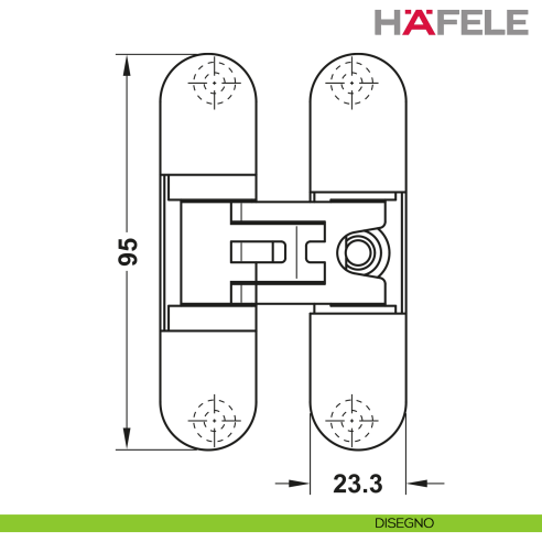 Cerniera invisibile per porta Hafele Startec H2 cromo opaco - disegno