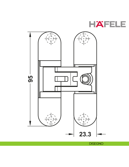 Cerniera invisibile per porta Hafele Startec H2 cromo opaco - disegno