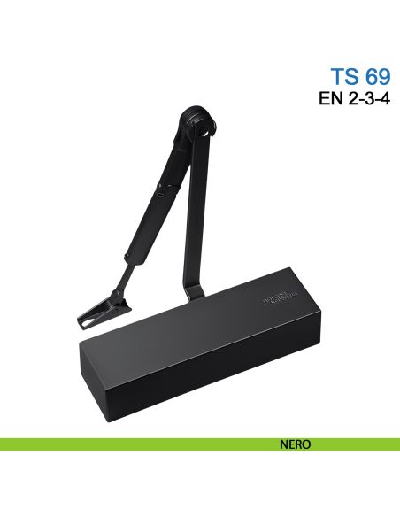 Chiudiporta aereo Dormakaba TS 69 forza EN 2-3-4 braccio con fermo - nero