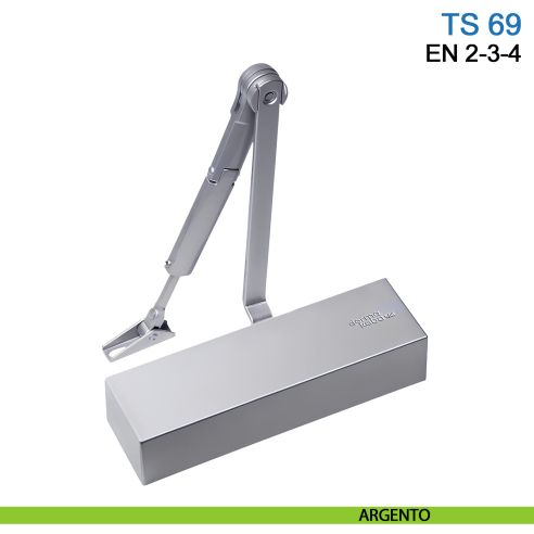 Chiudiporta aereo Dormakaba TS 69 forza EN 2-3-4 braccio con fermo - argento