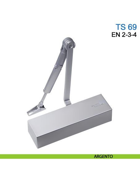 Chiudiporta aereo Dormakaba TS 69 forza EN 2-3-4 braccio con fermo - argento