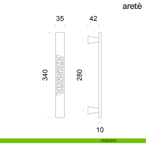 Maniglione per porta Aretè dnd Handles accoppiato disegno
