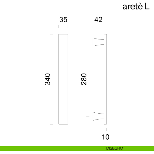 Maniglione per porta Aretè L dnd Handles accoppiato disegno