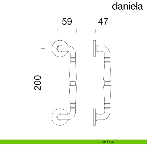 Maniglione per porta Daniela dnd Handles zancato singolo disegno