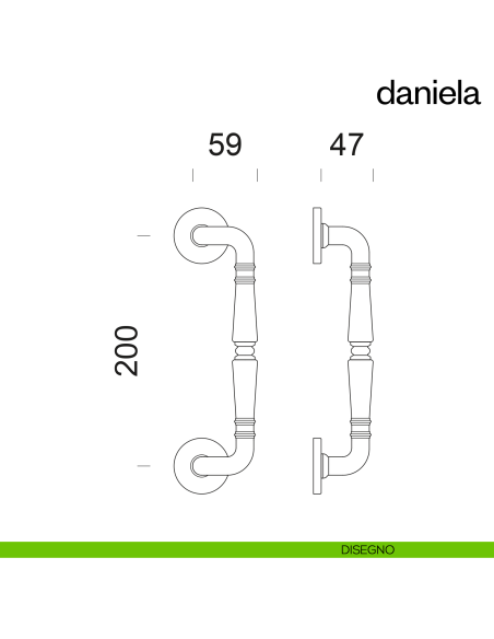 Maniglione per porta Daniela dnd Handles zancato singolo disegno