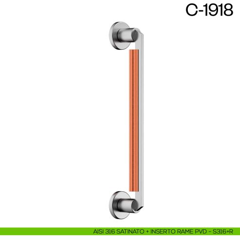 Maniglione per porta C-1918 dnd Handles singolo AISI 316 satinato + inserto rame PVD