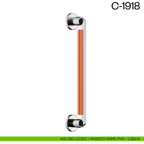 Maniglione per porta C-1918 dnd Handles singolo AISI 316 lucido + inserto rame PVD