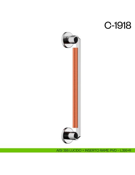 Maniglione per porta C-1918 dnd Handles singolo AISI 316 lucido + inserto rame PVD