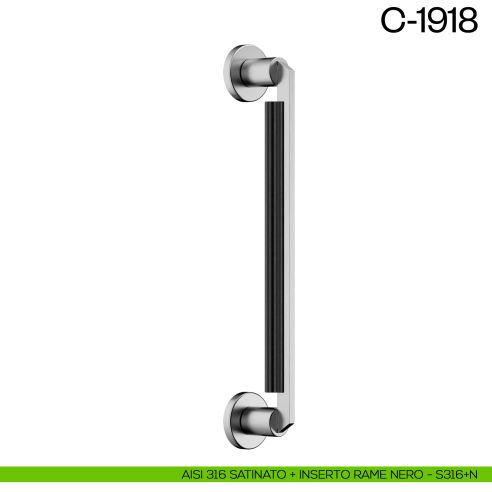 Maniglione per porta C-1918 dnd Handles singolo AISI 316 satinato + inserto rame nero
