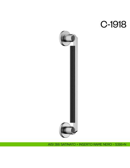 Maniglione per porta C-1918 dnd Handles singolo AISI 316 satinato + inserto rame nero